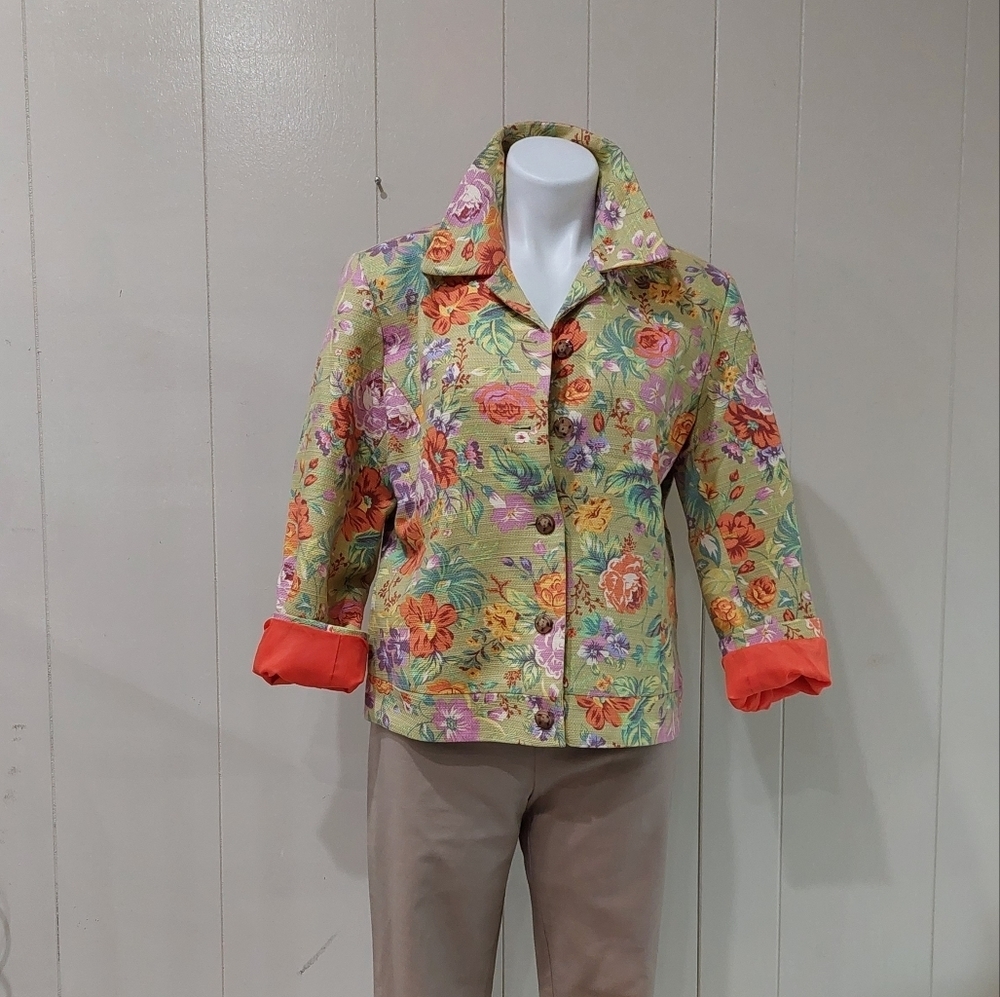 Coldwater Fall Floral Blazer Women's Sz M Floral Tweed Jacket - Picture 9 of 10